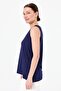 Women's Crew Neck Embroidered Strappy Combed Cotton T-Shirt Navy Blue - 8