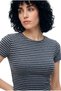 Black Gray Striped Crew Neck Short Sleeve Women's Crop T-Shirt Sandy S/S Top - 2