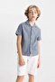 Oversize Wide Fit Polo Collar Seersucker Textured Short Sleeve Shirt for Boys C5234A824Hs - 4