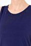 Women's Crew Neck Embroidered Strappy Combed Cotton T-Shirt Navy Blue - 3