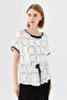 Women's Crew Neck Two Color Combed Cotton T-Shirt Ecru/Navy - 3