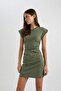 Bodycon Round Neck Combed Cotton Bat Sleeve Mini Dress C4513Ax24Sp - 4