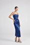 Slit Lined Satin Dipsy Dress Blue - 3