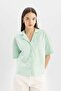 Oversize Cotton Short Sleeve Shirt - Pajama Collar, Flame C0743Ax24Sm - 4