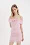 Bodycon Body Hugging Off-The-Shoulder Draped Pink Tulle Mini Evening Dress C8966Ax24Sm - 4