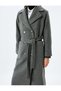 Belt Detailed Pocketed Buttoned Double Breasted Extra Long Stamp Coat - 7