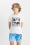 Boys' 2-Piece Set Crew Neck Printed Short Sleeve T-Shirt Sea Shorts C3150A824Hs - 4