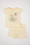 Baby Girls Pajamas Set Crew Neck Printed Combed Cotton Short Sleeve Top Shorts C5069A524Hs