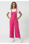 Women's Fuchsia Wide Leg Linen Look Gardener Style Comfortable Cut Salopet Jumpsuit - 6