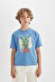 Oversize Crew Neck Printed Short Sleeve T-Shirt for Boys C4044A824Sm