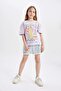 Girl's Relax Fit Crew Neck Printed Short Sleeve T-Shirt C4451A824Hs - 2