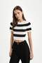 Crop Striped Crew Neck Short Sleeve Knitwear T-Shirt C4408Ax24Sp - 3