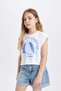 Crop Crew Neck Sea Print Short Sleeve T-Shirt Girls C9715A824Hs - 3