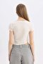 Fitted Crew Neck Printed Waffle Short Sleeve T-Shirt C8612Ax24Sm - 6