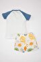 Baby Boy 2Pcs Set Safari Printed Combed Cotton Short Sleeve T-Shirt Topelastic Waist Shorts Bottom C2810A524Sm - 5