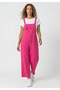 Women's Fuchsia Wide Leg Linen Look Gardener Style Comfortable Cut Salopet Jumpsuit