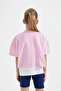 2-Piece Set Oversize Wide Fit Crew Neck Printed Short Sleeve T-Shirt with Straps Undershirt for Girls C4723 - 6