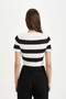 Crop Striped Crew Neck Short Sleeve Knitwear T-Shirt C4408Ax24Sp - 5
