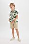 Boy's Oversize Patterned Viscose Short Sleeve Shirt C2854A824HS - 2
