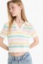 Polo Neck Colorful Crochet Short Sleeve Knitwear T-Shirt C6889Ax24Sp