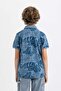 Boy's Polo Neck Patterned Pique Short Sleeve T-Shirt B6163A824Sm - 5