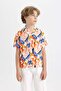 Oversize Wide Fit Polo Collar Patterned Viscose Short Sleeve Shirt Boys C3078A824Sm - 5