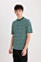 Boxy Fit Crew Neck Striped Short Sleeve Heavy Fabric T-Shirt B5910Ax24Sp - 3
