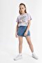 Girls' Crew Neck Printed Short Sleeve T-Shirt B5166A824Hs - 2