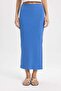 High Waist Combed Cotton Lined Ribbed Midi Skirt C4497Ax24Sm - 4