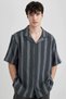 Relax Fit Apache Collar Striped Short Sleeve Shirt B6563ax24sm
