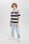 Oversize Wide Fit Striped Printed Short Sleeve Polo T-Shirt Boys B9514A824Sm - 2