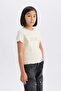 Slim Fit Crew Neck Printed Ribbed Short Sleeve T-Shirt Girls B6689A824Sm - 7