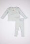 Baby Girl Embroidered Long Sleeve Ribbed Camisole Pajama Set B9239A524SP
