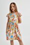Girl's Patterned Short Sleeve Dress B4339A824Sm - 4