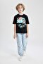 Boy's Oversize Fit Crew Neck Printed Short Sleeve T-Shirt C3167A824SM - 5
