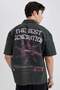 Relax Fit Apaş Collar Back Printed Cotton Short Sleeve Shirt B9778Ax24Sm