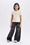 Slim Fit Crew Neck Printed Ribbed Short Sleeve T-Shirt Girls B6689A824Sm - 5