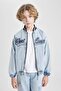 College Collar Zippered Pocket Seasonal Printed Jean Bomber Jacket for Boys B5494A824Sp - 3
