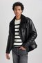 Water-Repellent S Slim Fit Slim Fit a Lined F Zippered Pocket I Fur Collar S Faux Leather Jacket Coat A4392Ax23Wn - 5