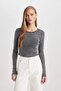 Fitted Crew Neck Long Sleeve Washed Faded Effect T-Shirt C4579Ax24Sm - 3