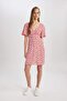 V Neck Floral Moroccan Mini Short Sleeve Red Dress B0127Ax24Sp - 5