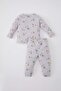 Baby Girls Pajamas Set Waffle Star Pattern Long Sleeve Top with Elastic Waist Long Bottom C0660A524Sp - 5