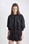 Cool Crop Thick Fabric Washed Faded Effect Basic Plain Sweatshirt C2119Ax24Sp - 3
