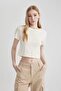 Fitted Rib Knit Basic Plain Short Sleeve T-Shirt T9631Az24Sm - 5