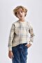 Boy's Crew Neck Patterned Flannel Sweatshirt B5390A823Wn - 3