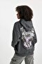 Oversized Wide Fit Back Printed Hooded Light Wash Effect Thick Sweatshirt B7282Ax23Wn