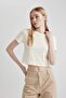 Fitted Rib Knit Basic Plain Short Sleeve T-Shirt T9631Az24Sm - 7