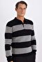 Standard Fit Regular Cut Striped Polo Neck Knitwear Sweater Y4194Az23Wn