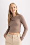 Fitted Corded Fabric Ribbed Knit Long Sleeve T-Shirt B3346Ax23Au
