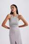 Slim Fit Halter Neck Corded Fabric Ribbed Knit Athlete X6705Az23Au - 3